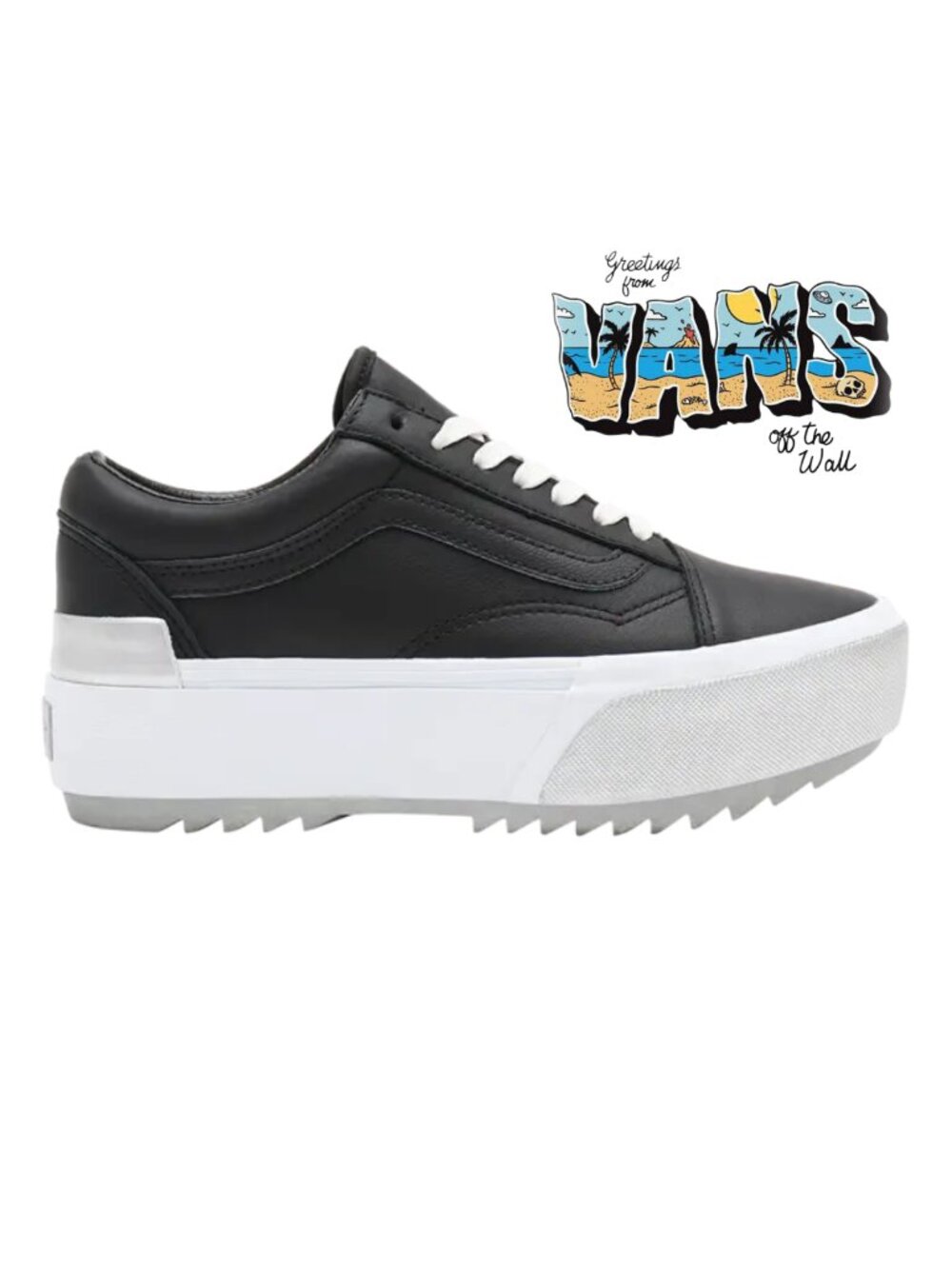 Vans Old Skool Stacked Shiny Black True White Size 9 Women's